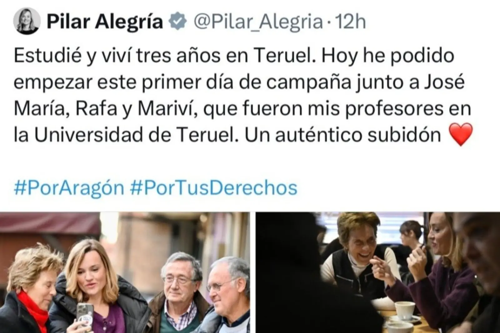 El tuit borrado por Pilar Alegría