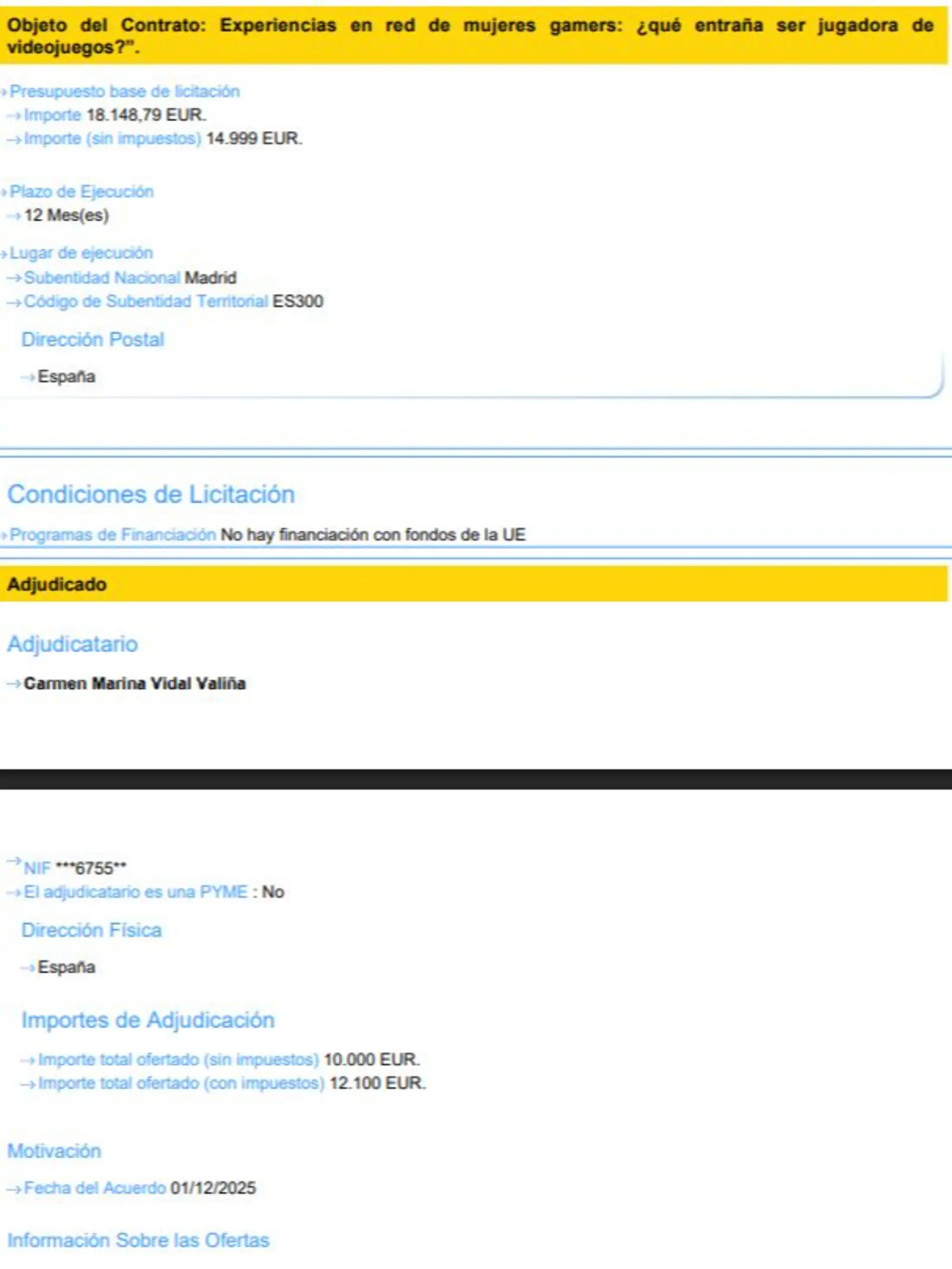 Contrato de Igualdad por 12100 euros