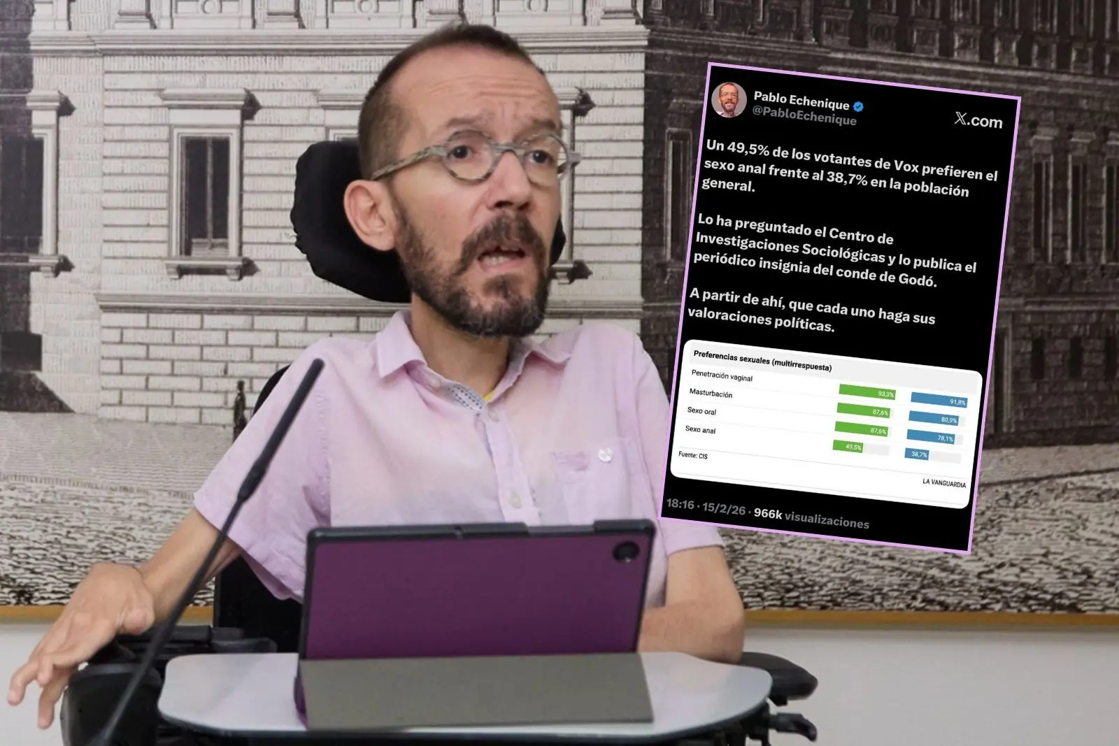 Echenique elimina su tuit homófobo sobre votantes de Vox y sexo anal tras la avalancha de críticas