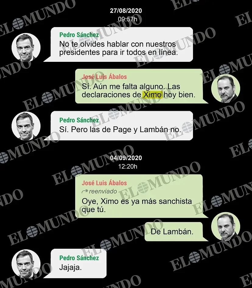 Los 'whatsapps' de Sánchez y Ábalos publicados por El Mundo