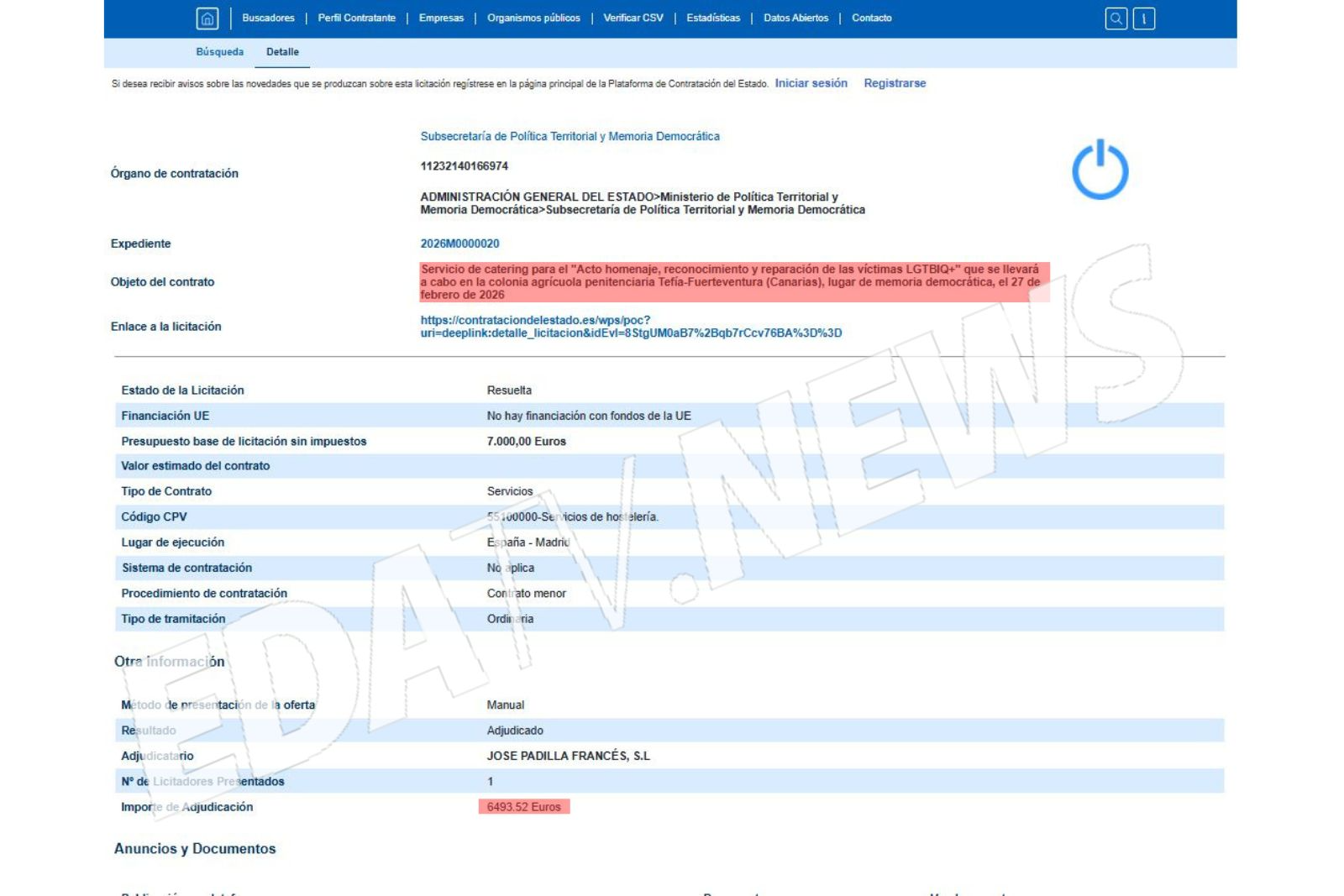 Contratación de catering con dinero público