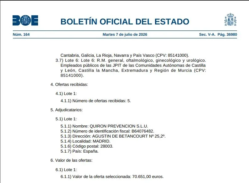 Contrato del Ministerio de Óscar López con Quirón
