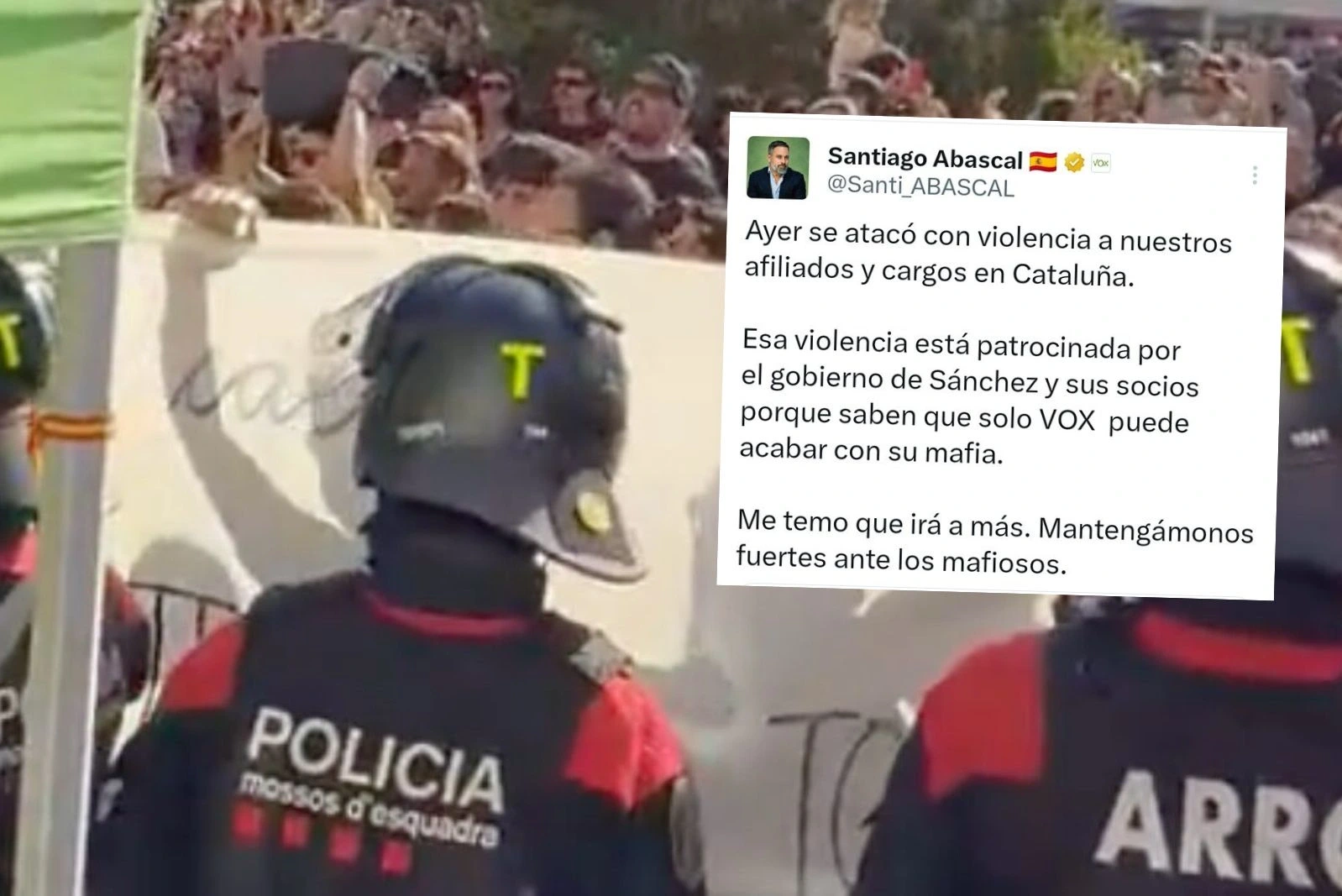 Contundente respuesta de Santiago Abascal tras los ataques a carpas de Vox en Sant Jordi: “Mantengámonos fuertes”