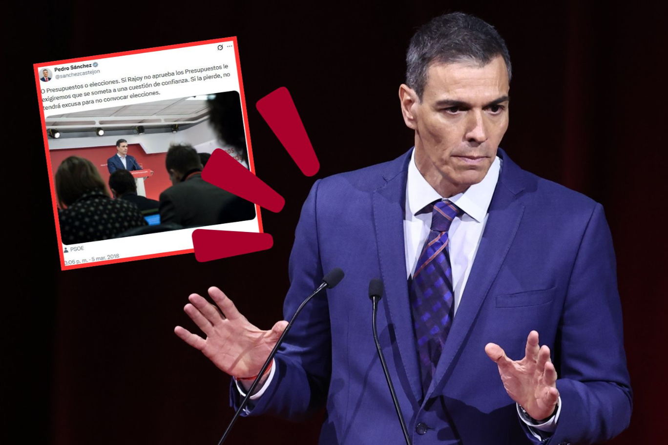El otro tuit de Sánchez en 2018 que lo retrata: 'O presupuestos o elecciones'