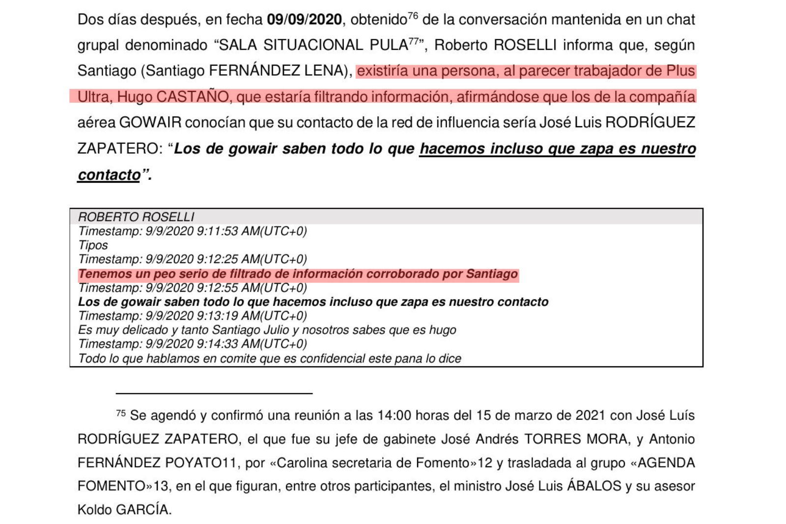 Parte del informe de la UDEF en el caso Zapatero