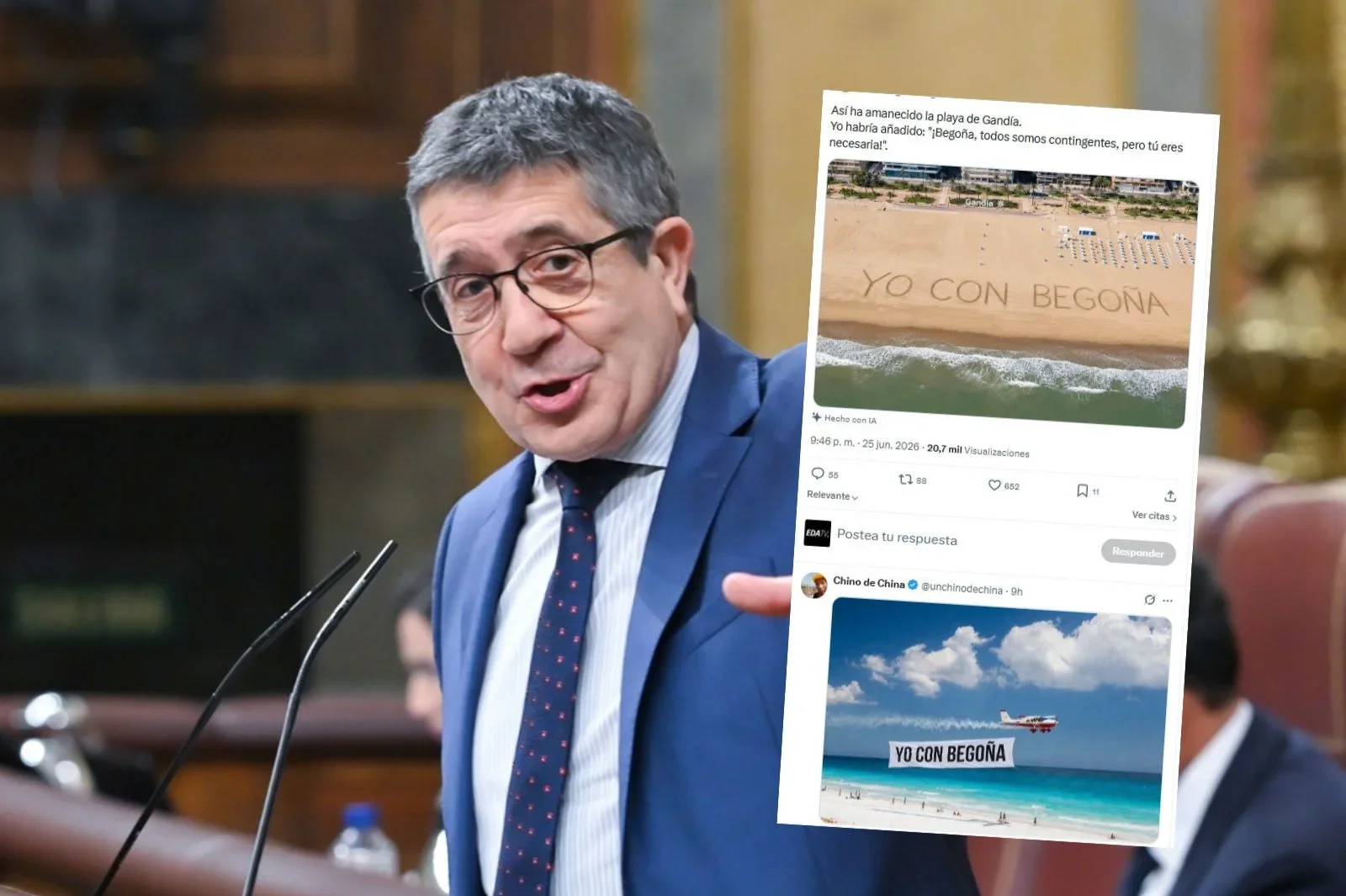 Las redes se mofan de Patxi López tras sus palabras en el Congreso: "Lo que dicen millones de españoles, yo con Begoña"
