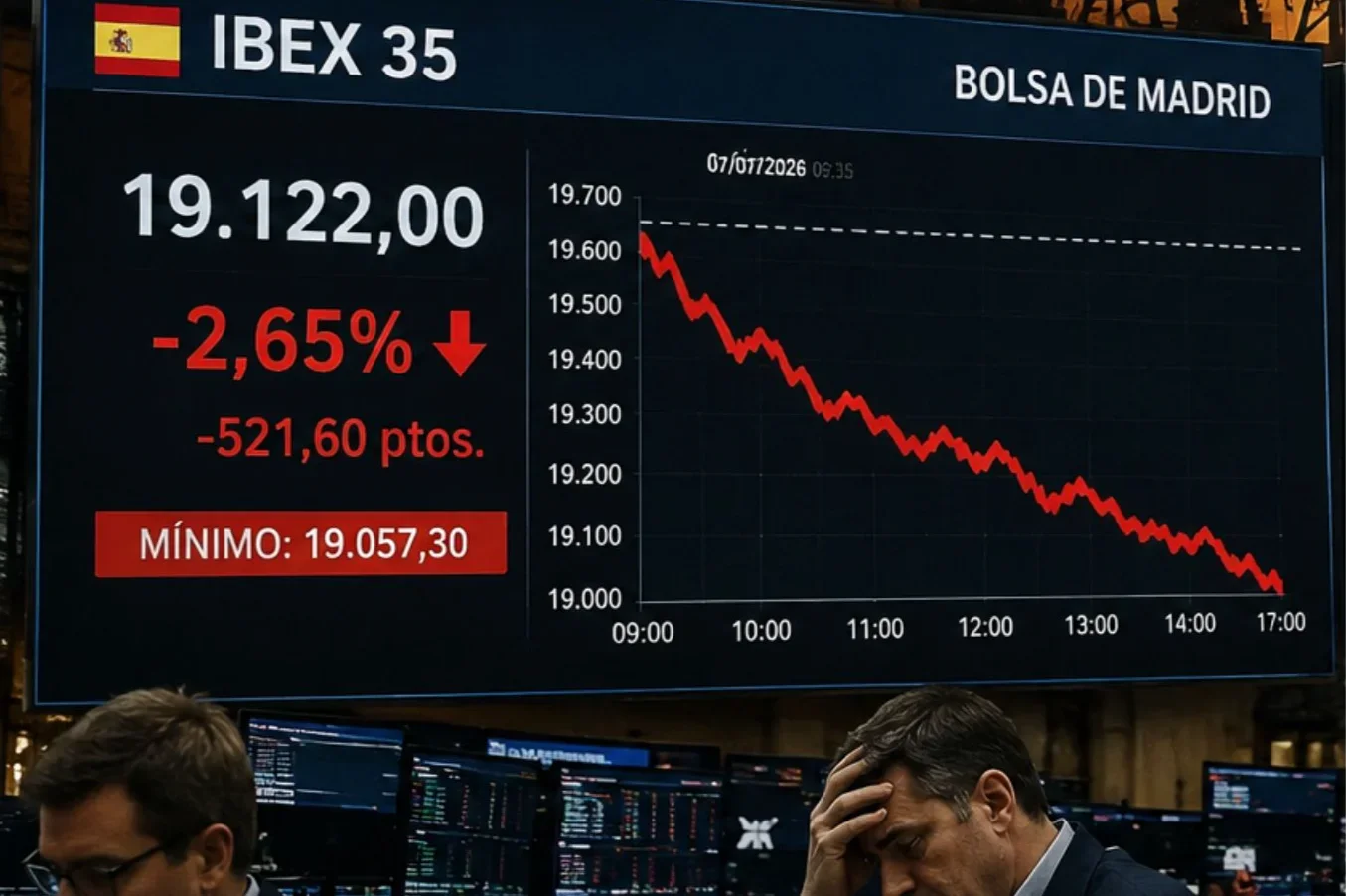 La Bolsa española se desploma: el Ibex pierde los 19.600 puntos por la tensión en Irán y la presión de Trump