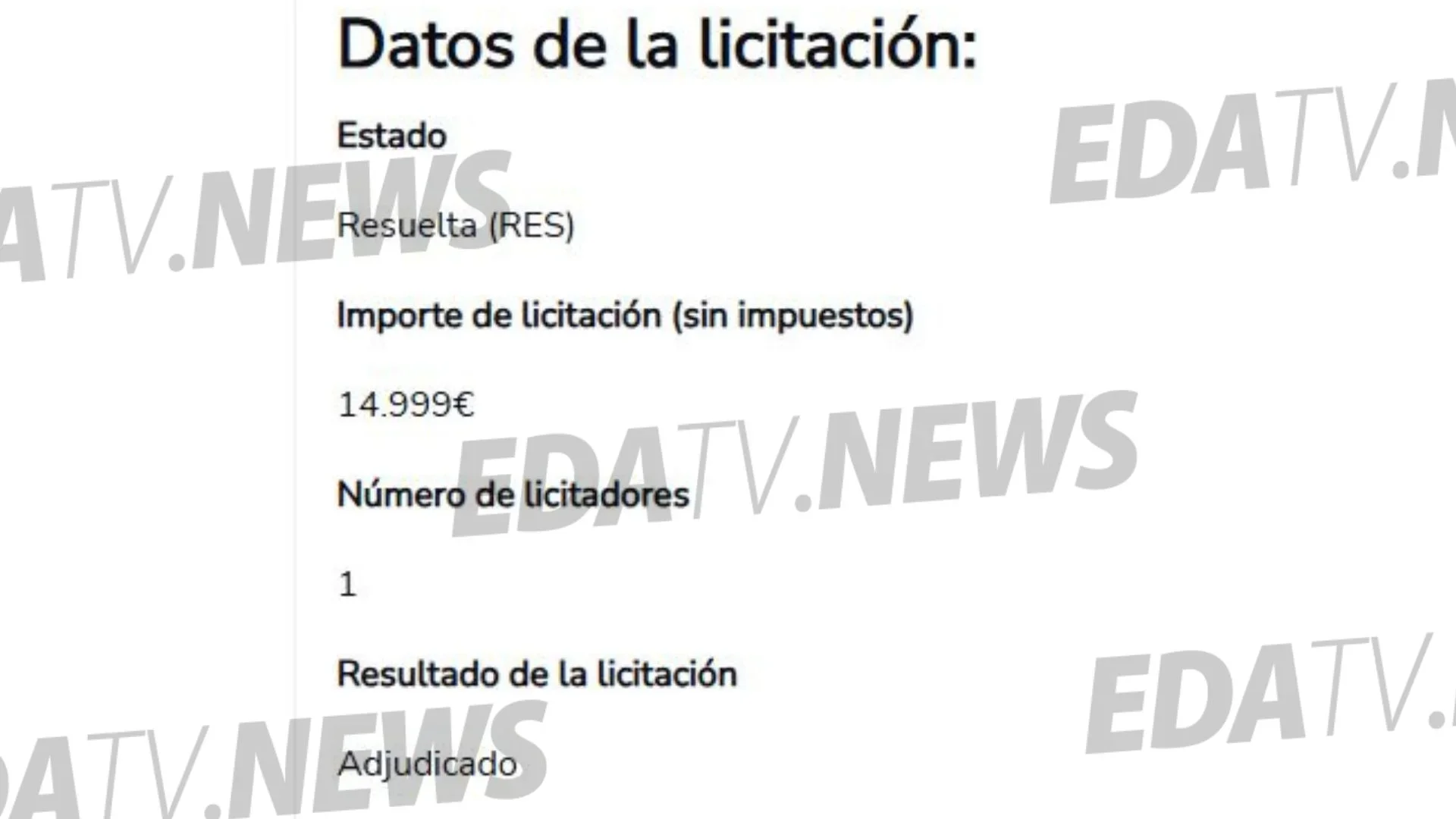 El procedimiento se llevó a cabo mediante la fórmula de contrato menor y contó con un único licitador
