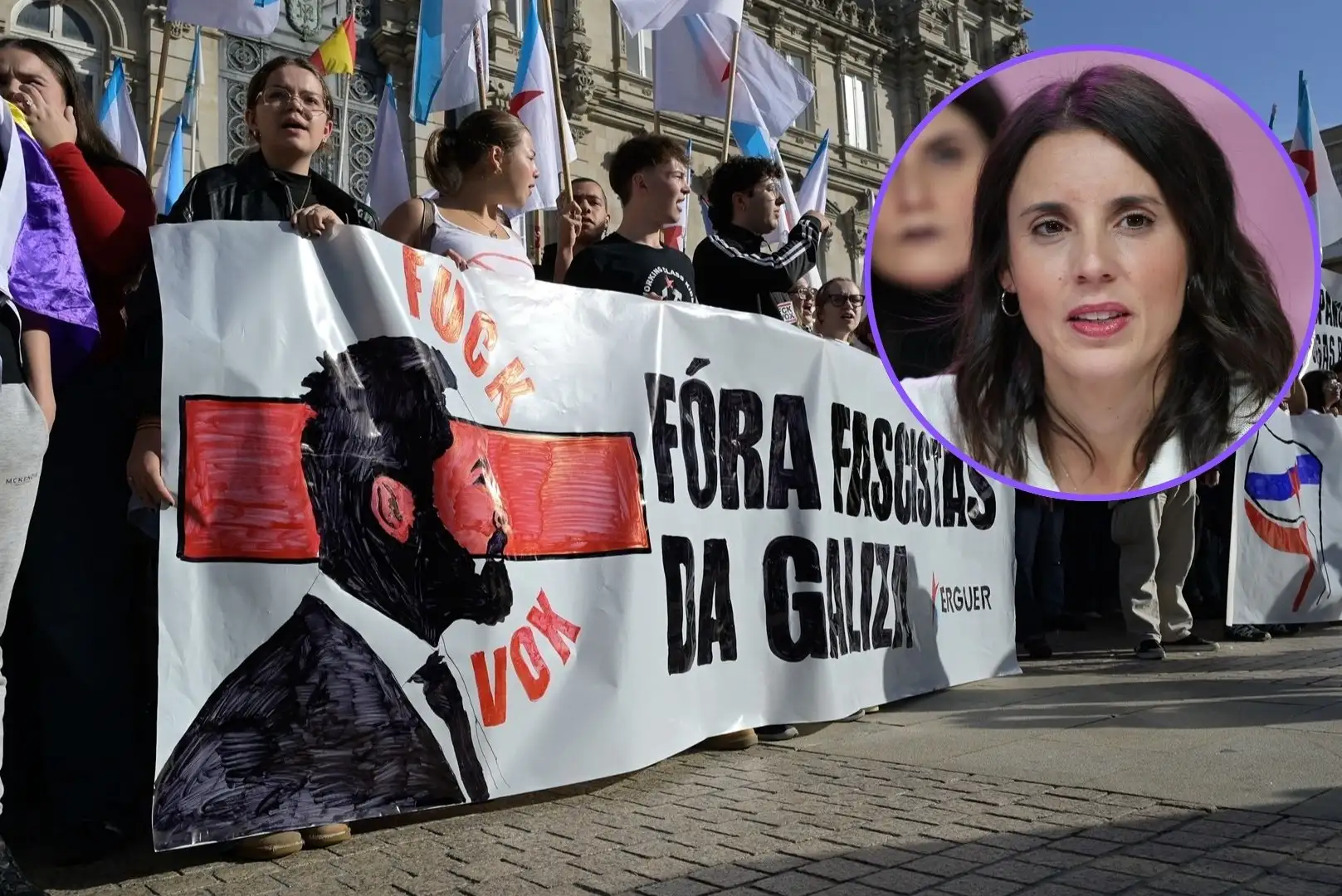Irene Montero muestra su apoyo a los manifestantes tras los graves altercados de la ultraizquierda en La Coruña