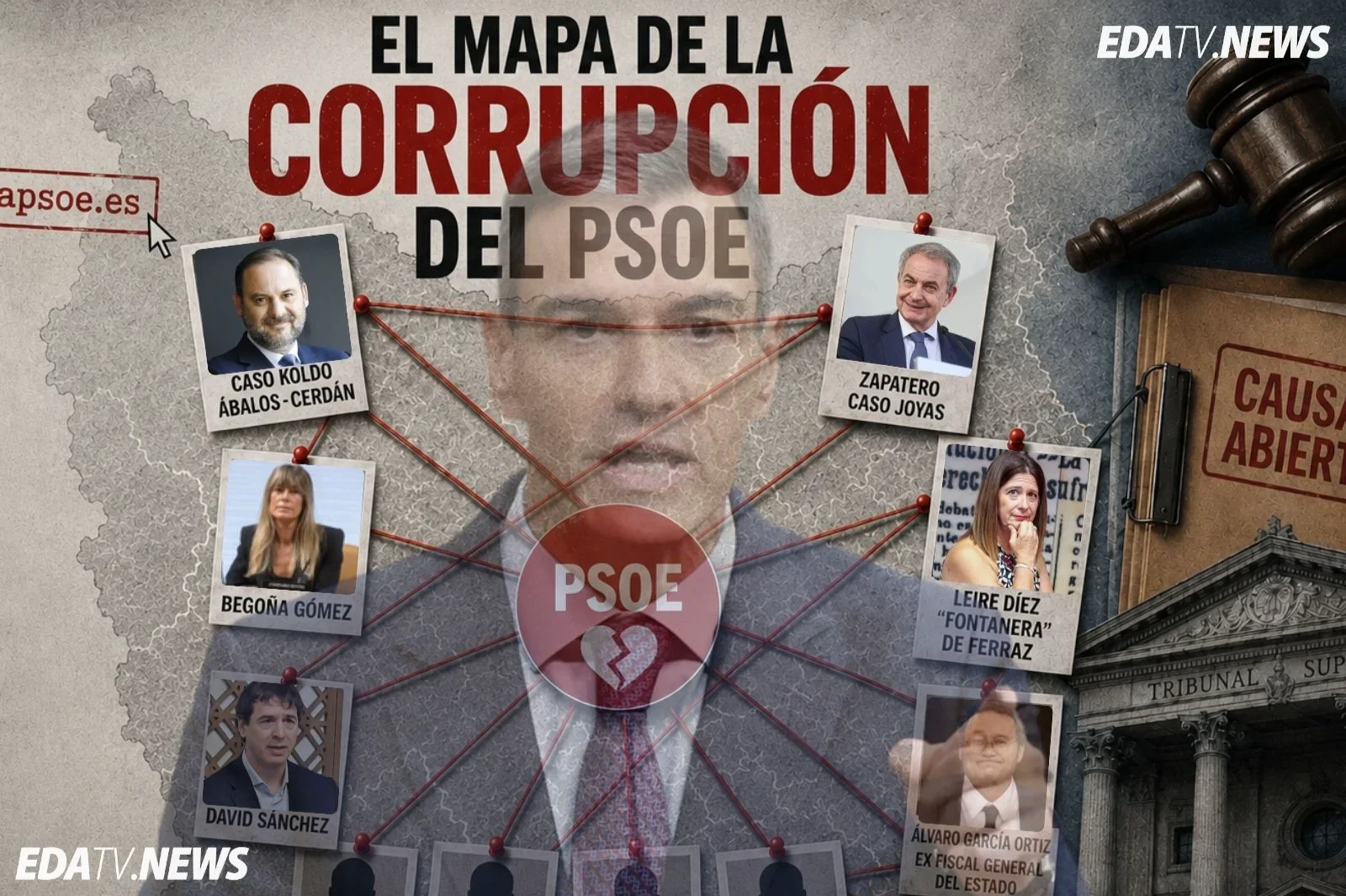 El PP lanza una web con el "mapa de la corrupción" del PSOE: cifra en hasta 1.817 años las posibles penas