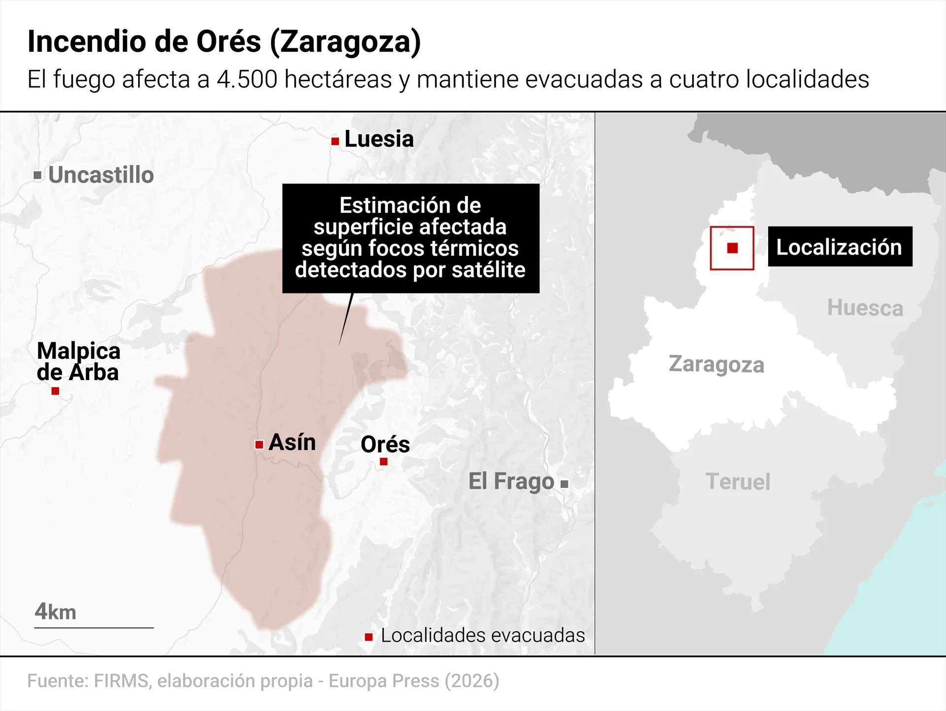 Vecinos de Uncastillo reciben un ES-ALERT para desalojar el municipio por el incendio de Orés