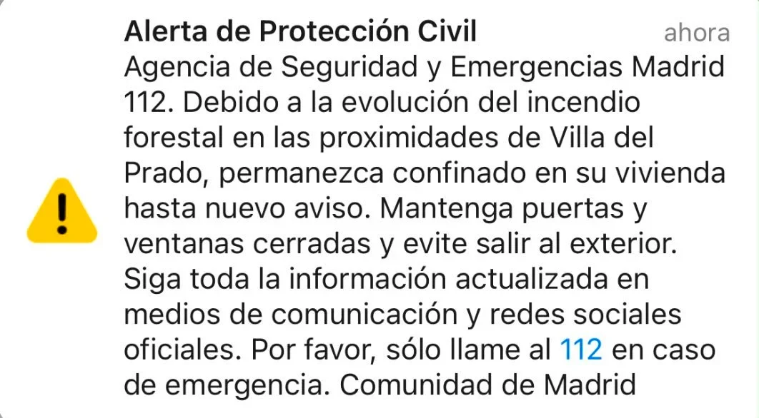 Incendio forestal en Villa del Prado