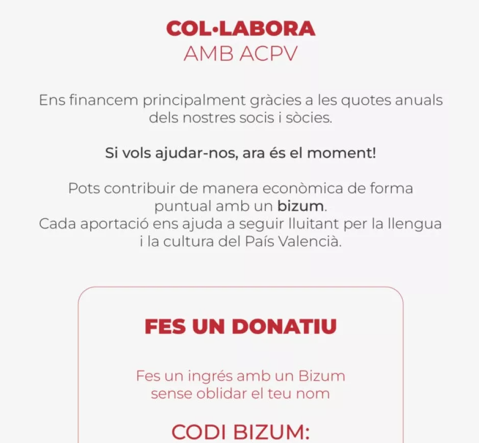 Petición de Bizum en Valencia para el catalanismo