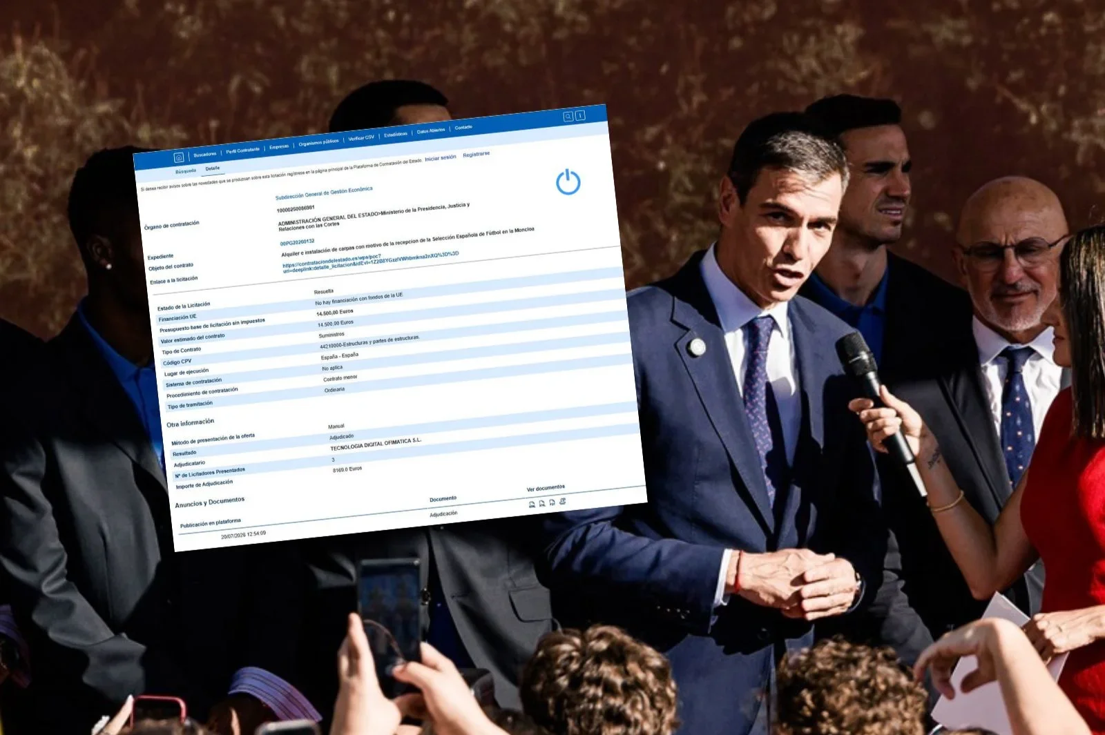 El Gobierno de Sánchez destinó 8.169 euros a instalar carpas en Moncloa para recibir a la Selección Española