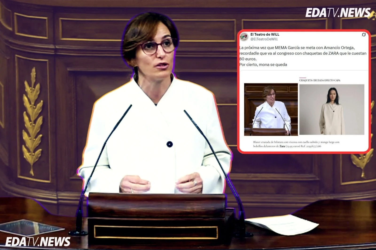 Las redes reaccionan a la blazer de Zara de Mónica García y recuerdan sus críticas a las donaciones de Amancio Ortega