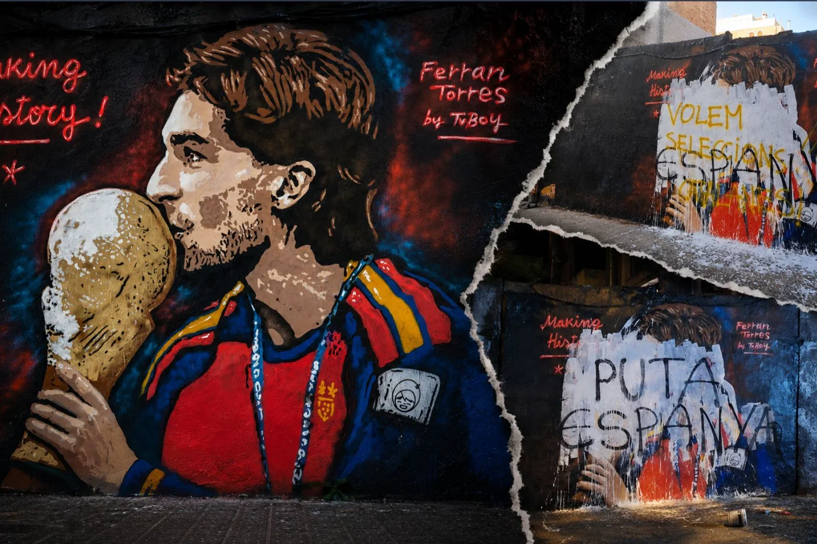 Vandalizan en Barcelona el mural de Ferran Torres menos de 24 horas después de pintarlo por el Mundial 2026