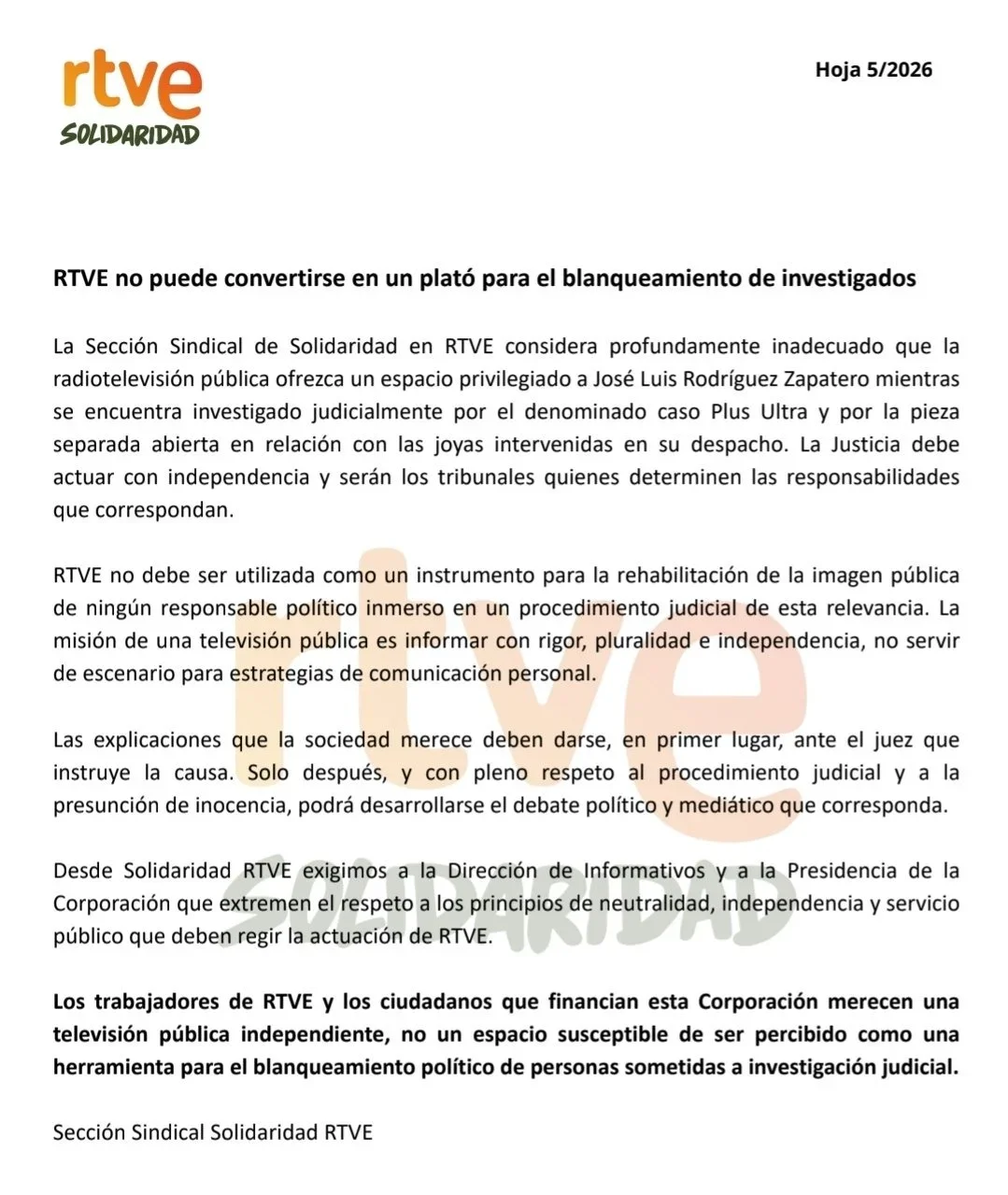 La organización recuerda que corresponde exclusivamente a los tribunales esclarecer los hechos
