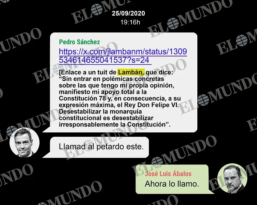 Los 'whatsapps' de Sánchez y Ábalos publicados por El Mundo