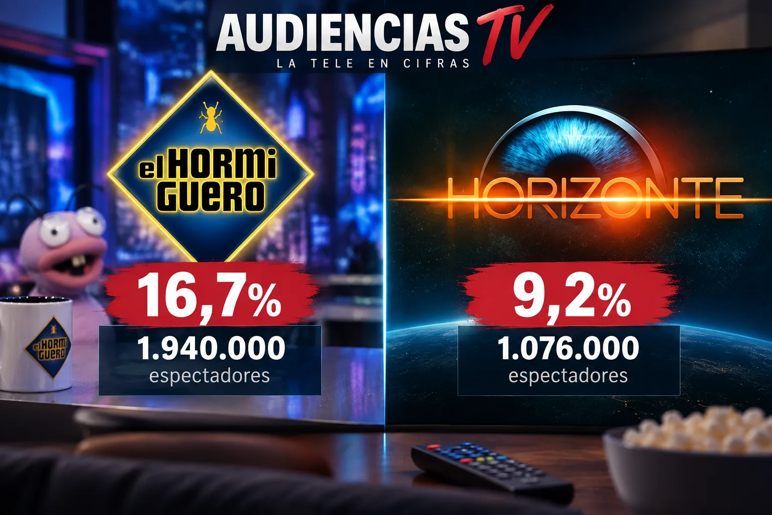 Audiencias TV: 'El Hormiguero' arrasa con Juan Jesús Vivas y 'Horizonte' supera el millón de espectadores