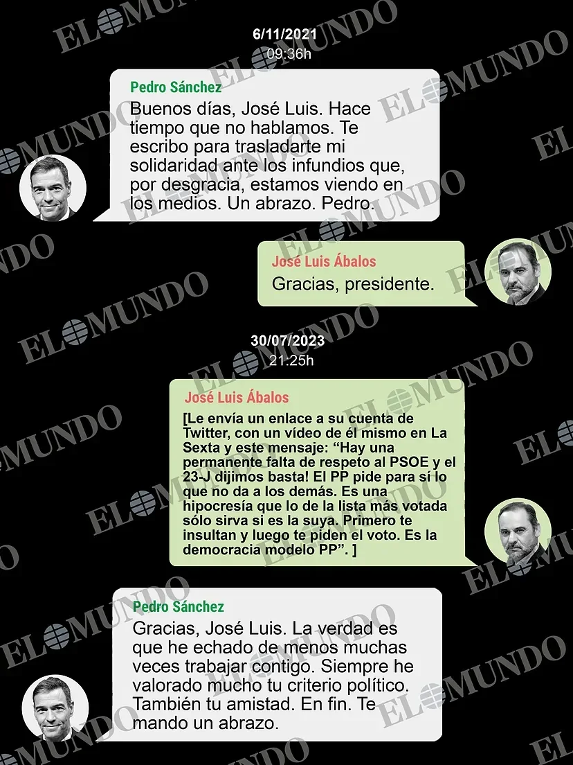 Los 'whatsapps' de Sánchez y Ábalos publicados por El Mundo